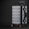 Black rolling aluminum luggage suitcase.