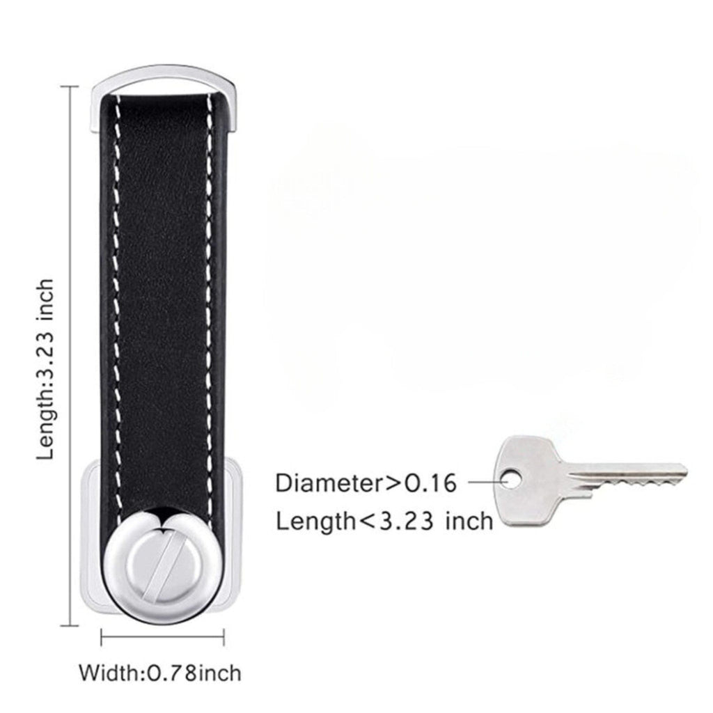 The dimensions of the compact leather key holder.