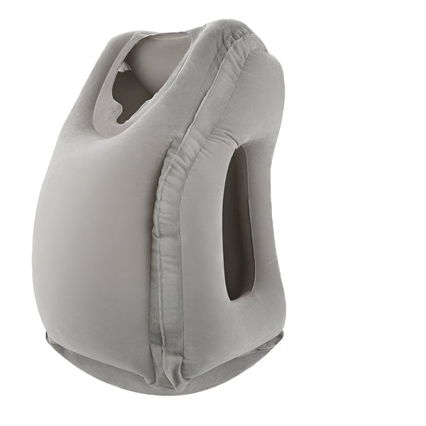 Gray Inflatable Travel Pillow Headrest.