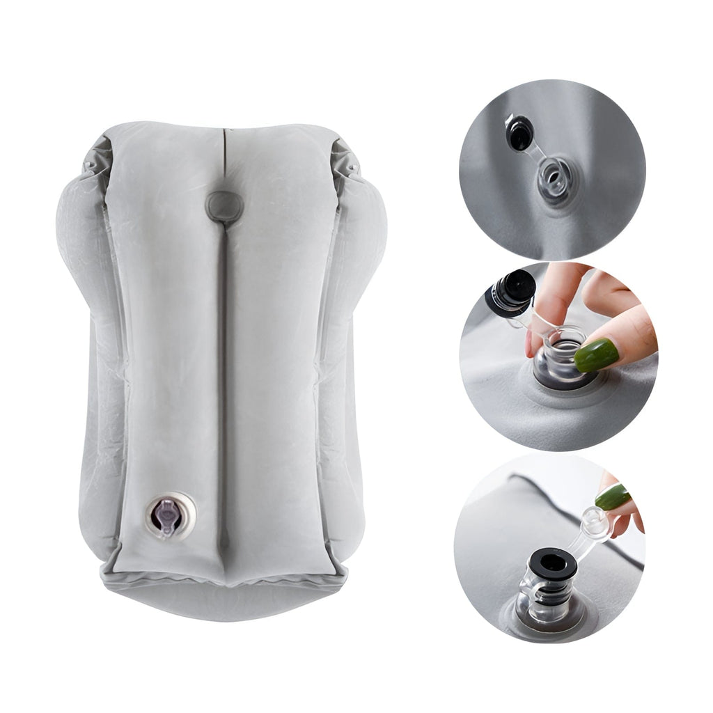 Gray Inflatable Travel Headrest Pillow mouth piece.