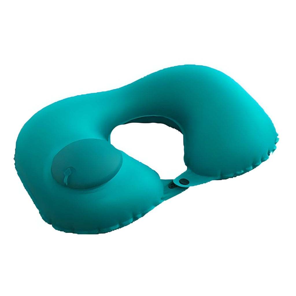 Teal Portable Press Inflatable Neck Pillow.