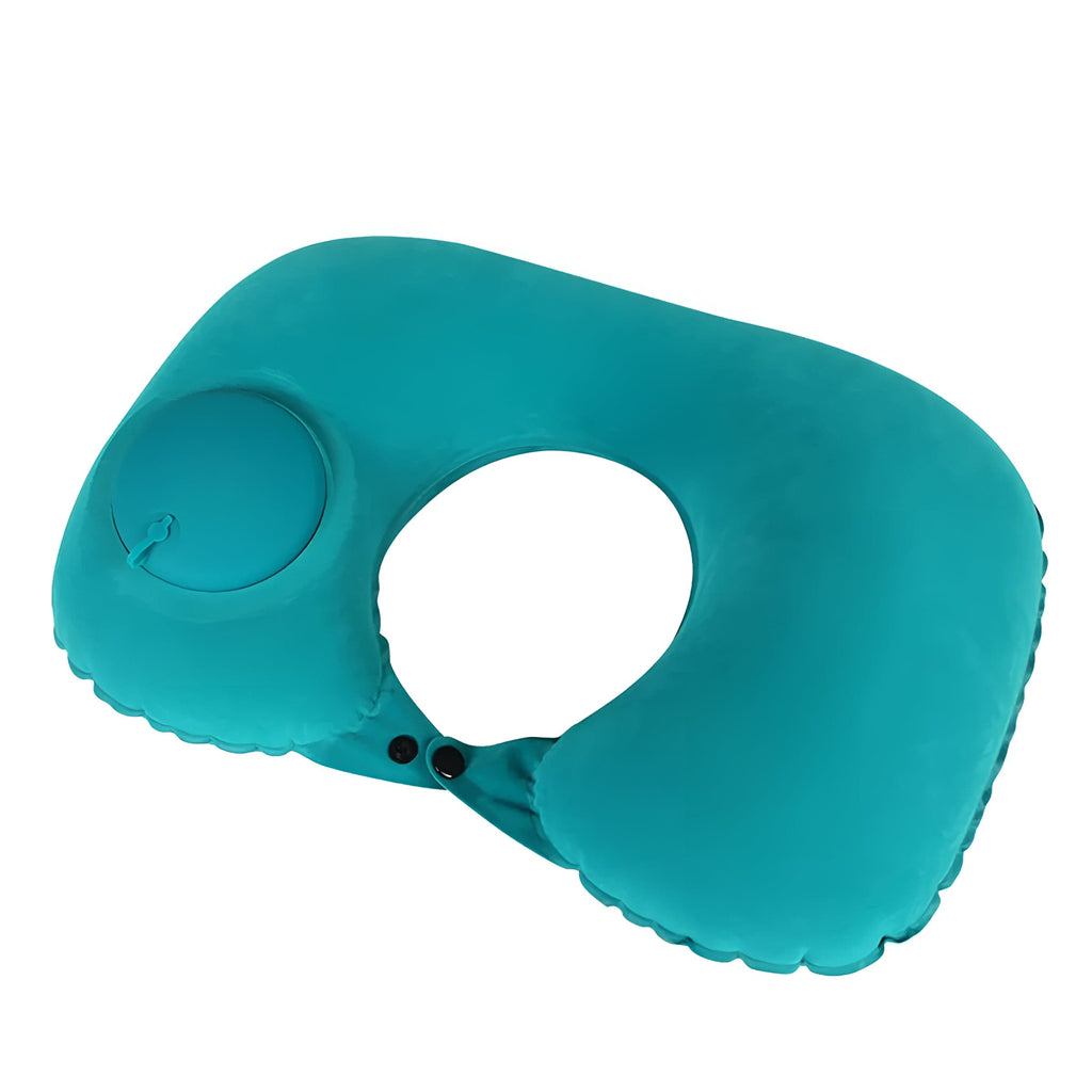 Teal Portable Press Inflatable Neck Pillow.