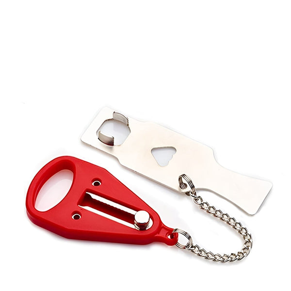 Red Portable Door Lock for travel.